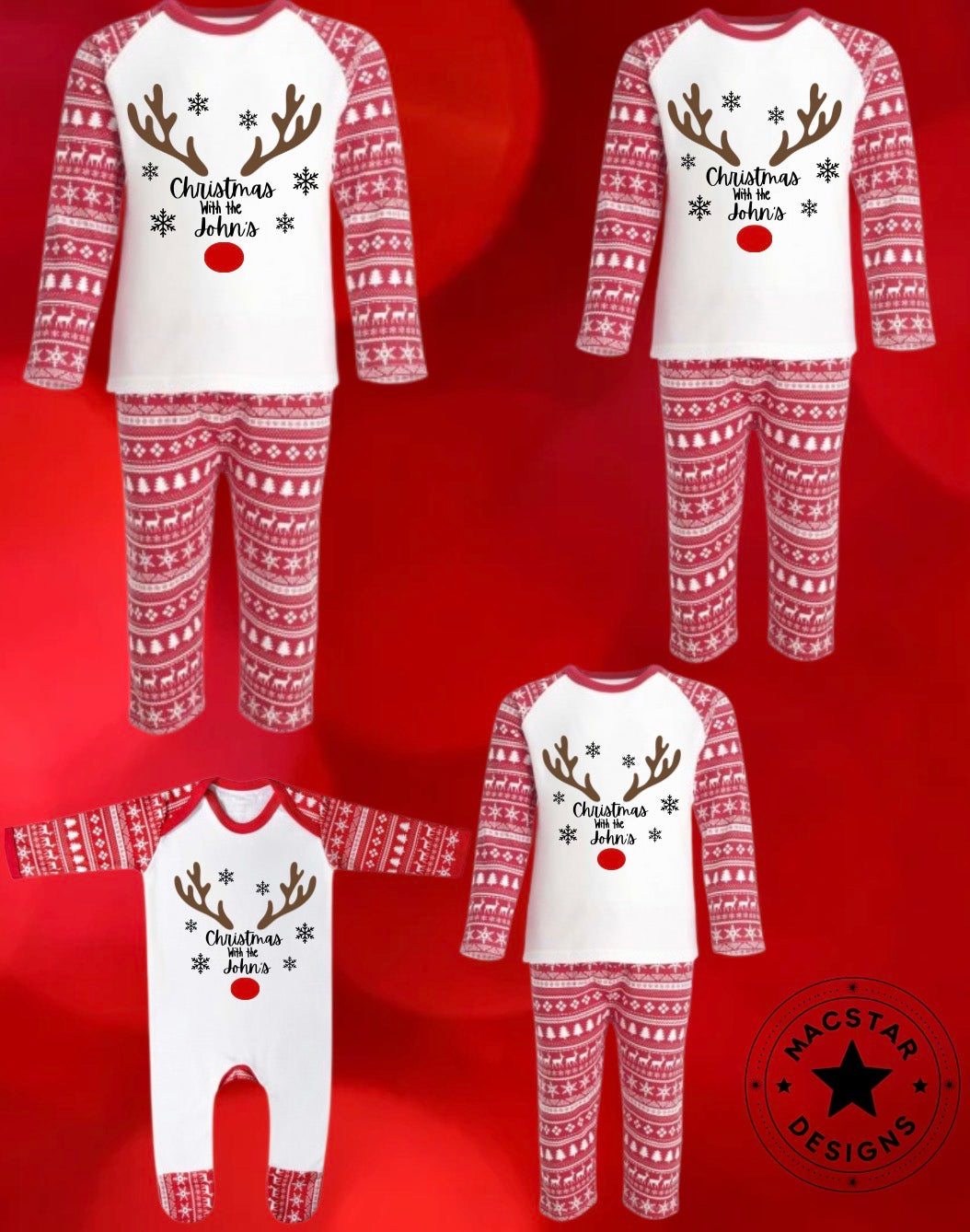 Matching patterned family Reindeer pyjamas