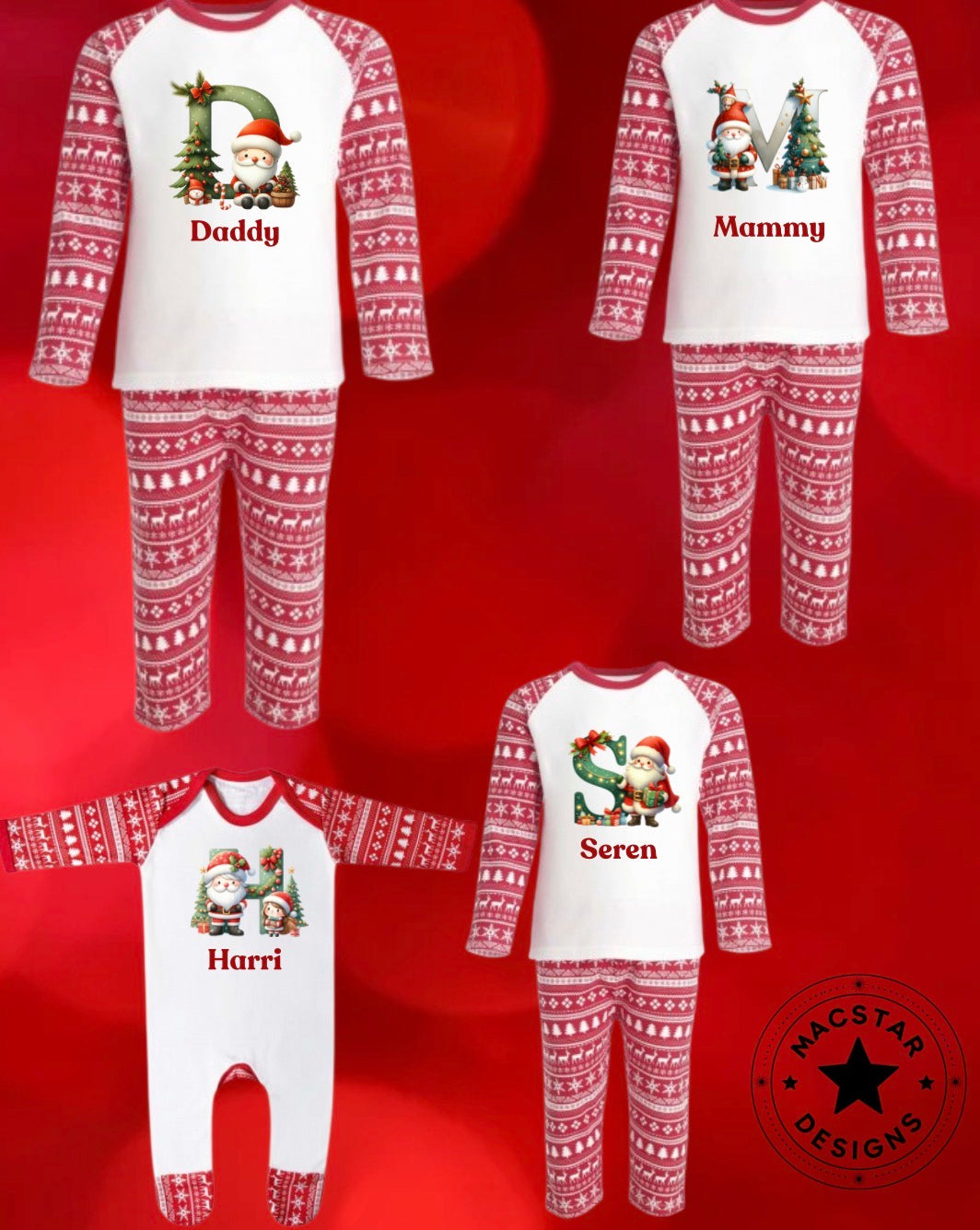 Matching patterned family letter pyjamas